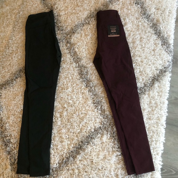 2 pairs of high rise skin tight skinnies - green & maroon reg price $34.99 ea. - Picture 2 of 7